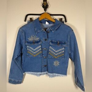 Evie Girls 2 Piece Set Denim Jacket And Skirt Embroidered 11/12 L New